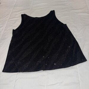 ONYX Nite Womens Black Sparkle Glitter Sleeveless V-Neck Tank Top Blouse 2X